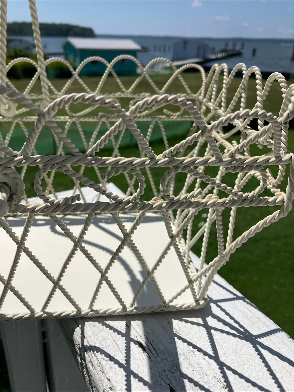 Vintage White Metal Basket With Handles French Country, Cottage core